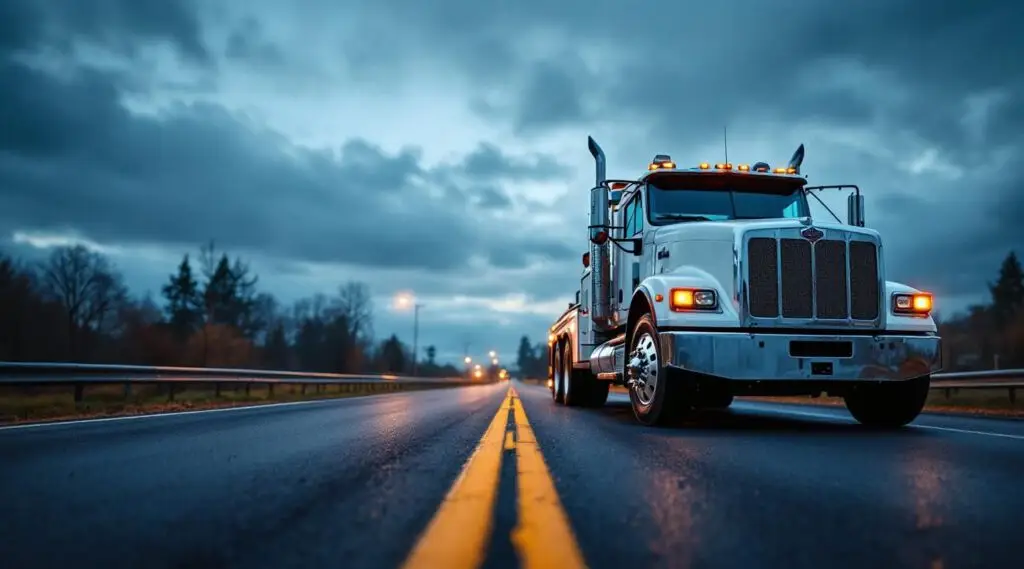 Bro's Towing flatbed truck preparing to tow a disabled car on a San Antonio street at night, emergency lights active, providing urgent roadside help.