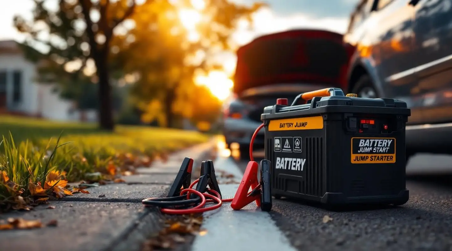 A Bro's Towing technician using a professional booster pack to jump start a car in San Antonio.