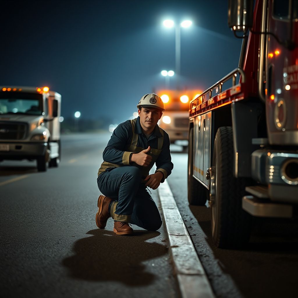 A Bro's Towing technician in uniform smiling and giving a thumbs up next to a tow truck in a Selma, Texas neighborhood.