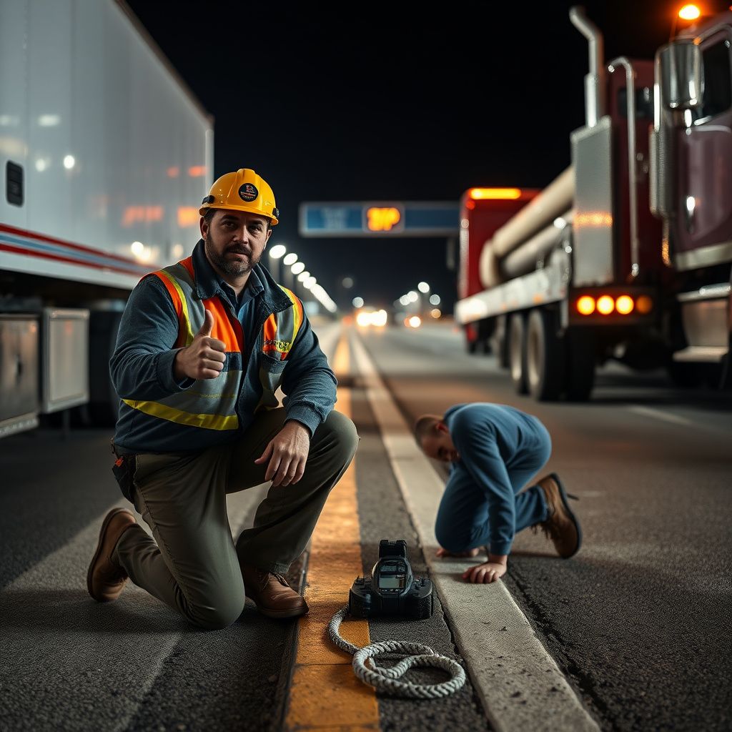 A Bro's Towing technician in uniform offering a friendly, reassuring smile while standing next to a tow truck in Universal City, Texas, ready to assist a stranded motorist.