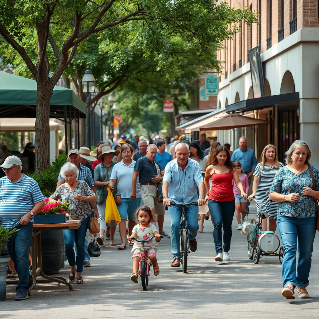 Historic limestone buildings with intricate details on Main Street in Boerne, Texas, reflecting its German heritage under a sunny sky.