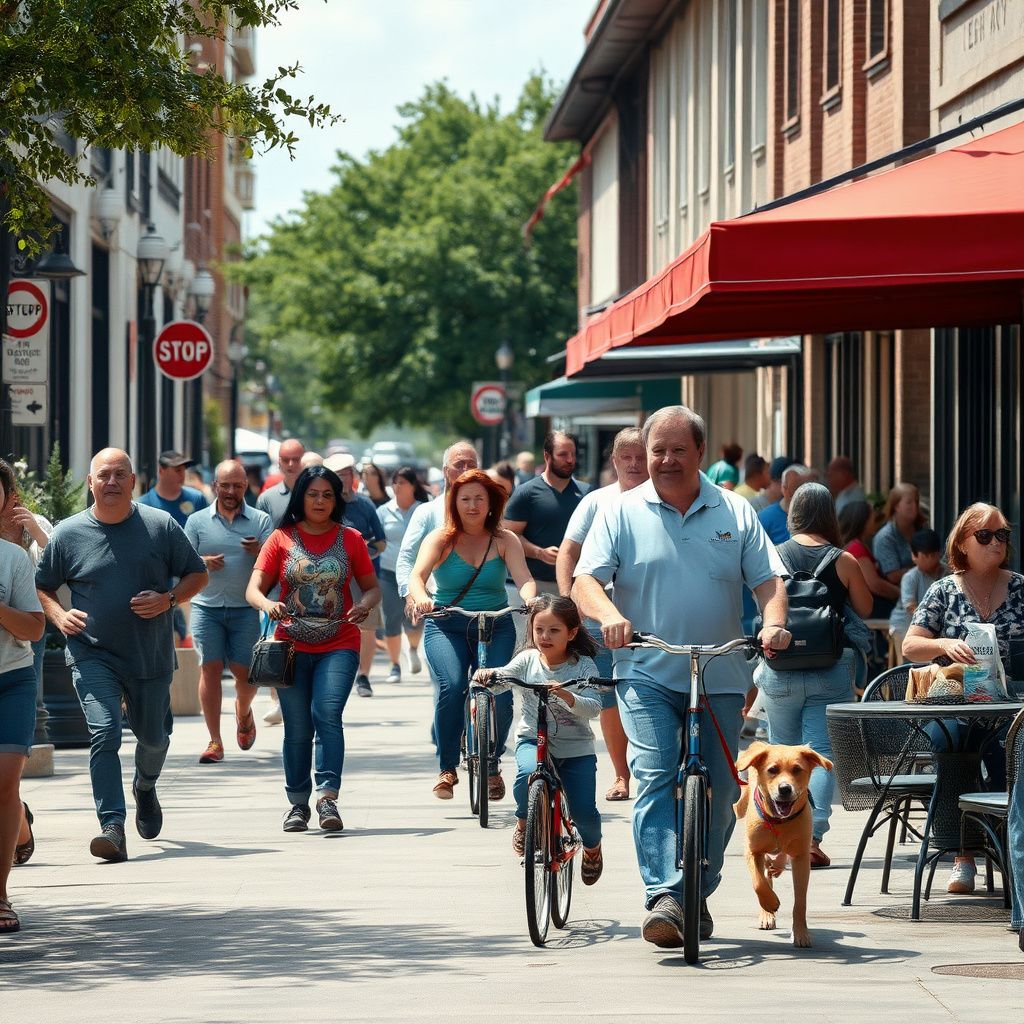 Historic downtown street in Pleasanton, Texas, with a mural depicting cowboys and longhorn cattle, reflecting the city's rich heritage and a classic Texas storefront.